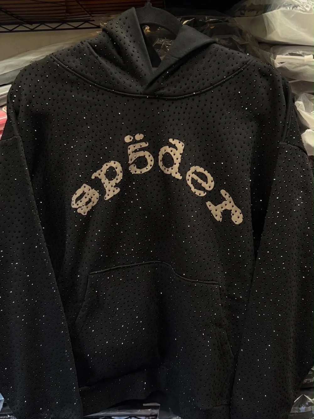 Black Studded Hoodie with White Graphic